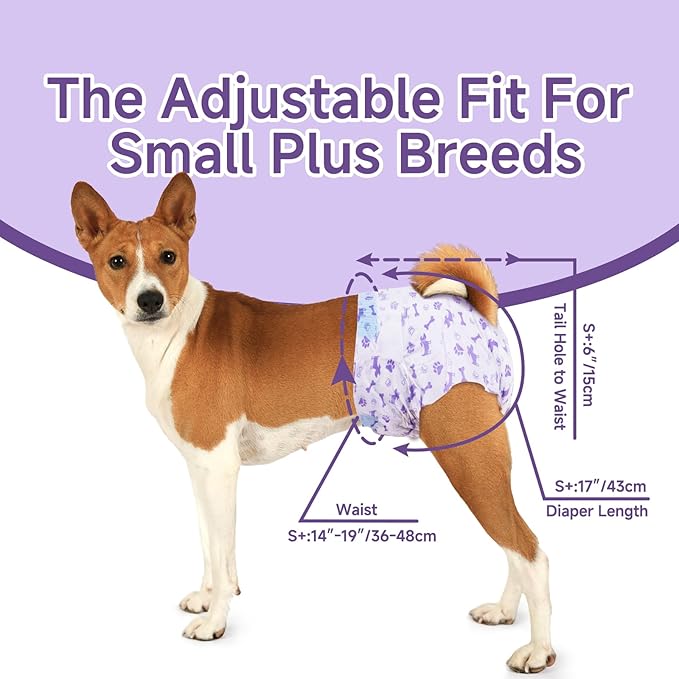MICOOYO Disposable Dog Diapers Female, Doggie Diapers for Dogs Female, Super Absorbent Pet Diaper with Foam Tail Hole for Heat, Comfortable Puppy Diaper (Small Plus, 50Count)
