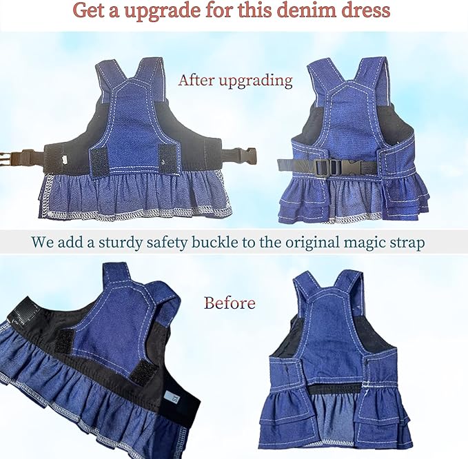 ANIAC Denim Dog Dresses for Small Dogs Puppy Girl Clothes with Leash Ring and Cute Bow Knot Summer Cat Apparel with D-Ring Blue Girl Dog Clothes (DAR Blue,Large)