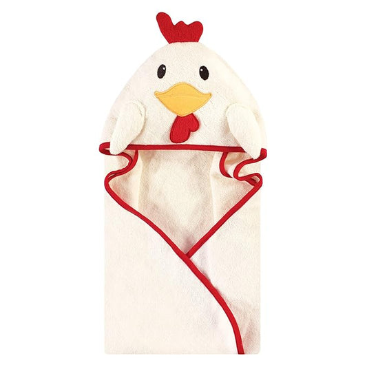 Hudson Baby Unisex Baby Cotton Animal Face Hooded Towel, Rooster, One Size