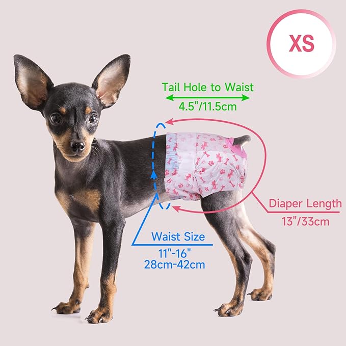 Pet Soft Disposable Dog Diapers - Female Dog Diapers with Adjustable Foam Tail Hole, Ultra Protection Puppy & Cat Diapers Wetness Indicator for Dogs in Heat or Incontinence,50pcs (XS,Red)