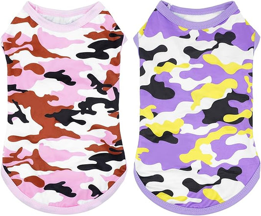 Dog Shirts Camo for Medium Dog Girl Female Pink Purple Sleeveless Tank Top Tee Clothes Vest Soft Light Weight Stretchable Pack of 2 M