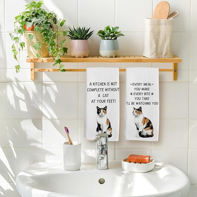 Gifts for Calico Cat Lovers Kitchen Towels Set of 2, Calico Cat Gifts Hand Towel, Every Meal You Make CalicoCat Decorative Tea Dish Towels for Kitchen, FunnyCat Kitchens Decor, 16x24in