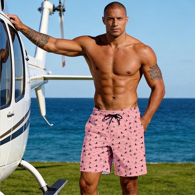 Mens Swim Trunks with Compression Liner Quick Dry Zipper Pocket Bathing