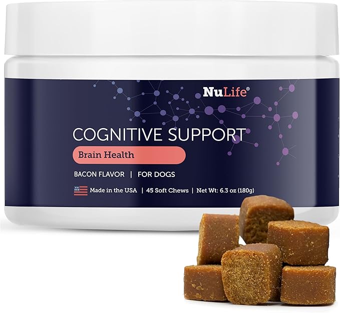 Dog Cognitive Supplement - Supports Senior Dog Memory, Alertness, and Behavior with DHA (Omega 3) and Ashwagandha - Helps Promote Brain Health and Focus in Aging Dogs - 45 Soft Chews