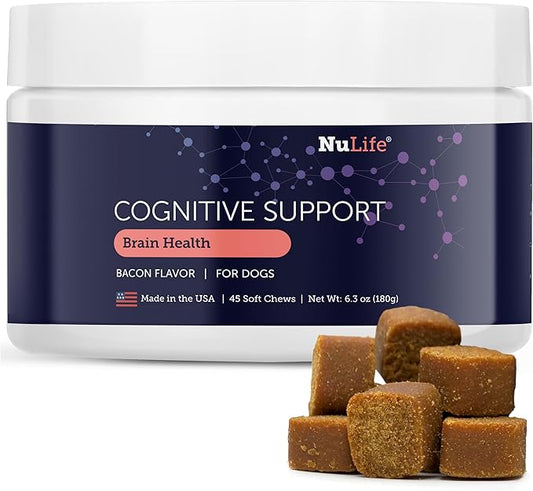 Dog Cognitive Supplement - Supports Senior Dog Memory, Alertness, and Behavior with DHA (Omega 3) and Ashwagandha - Helps Promote Brain Health and Focus in Aging Dogs - 45 Soft Chews