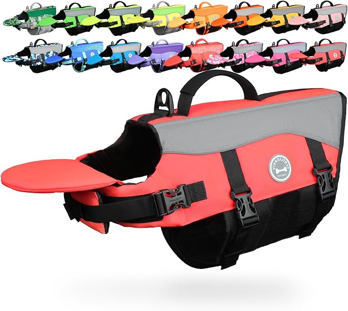 VIVAGLORY Dog Life Jacket with Removable Front Float, Life Vest with Reflective Trims & Extra Padding for Swimming & Boating, Bright Pink, XS