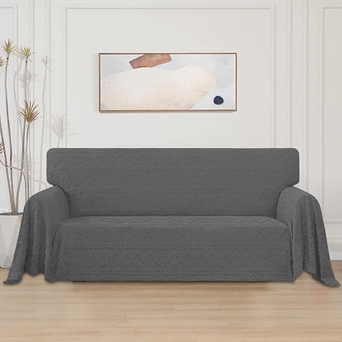 Easy-Going 80X133 inches Sofa Cover, Jacquard Velvet Oversized Couch Slipcover for 3 Cushion Couch, L Shape Sectional Covers for Dogs, Washable Sofa Blanket, Furniture Protector for Pets, Grey