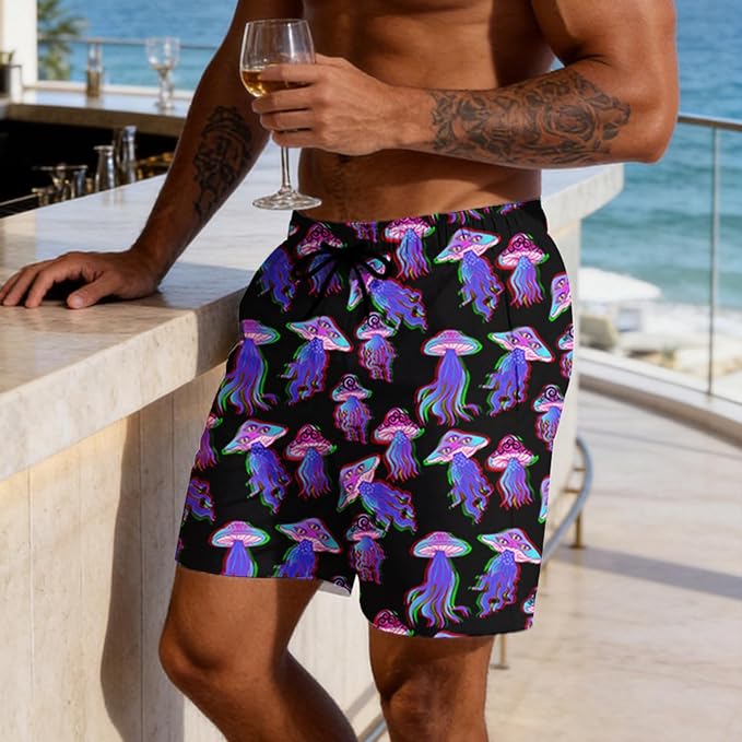 Mens Swim Trunks with Compression Liner Quick Dry Zipper Pocket Bathing