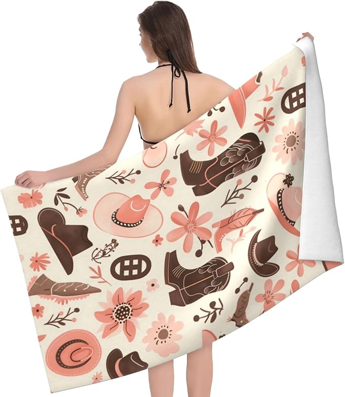 Western Cowboy Beach Towel 31inx51in, Country Style Sand-Free Microfiber Bath Towel Ultra Soft Quick Dry Pool Towel Absorbent Towel Lightweight Towel for Swimming Bathroom Decor