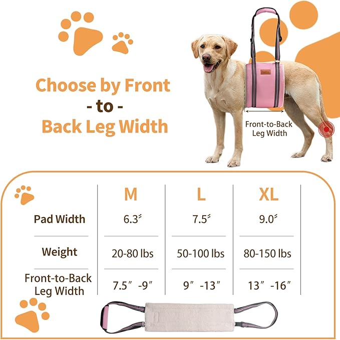 Dog Lift Harness for Large Dogs, Adjustable Comfortable Dog Sling with Handle, Knee & Rear Leg Support for Torn ACL Rehabilitation, Weak Rear Legs, Helps Senior, Disabled Canines(Pink,M)