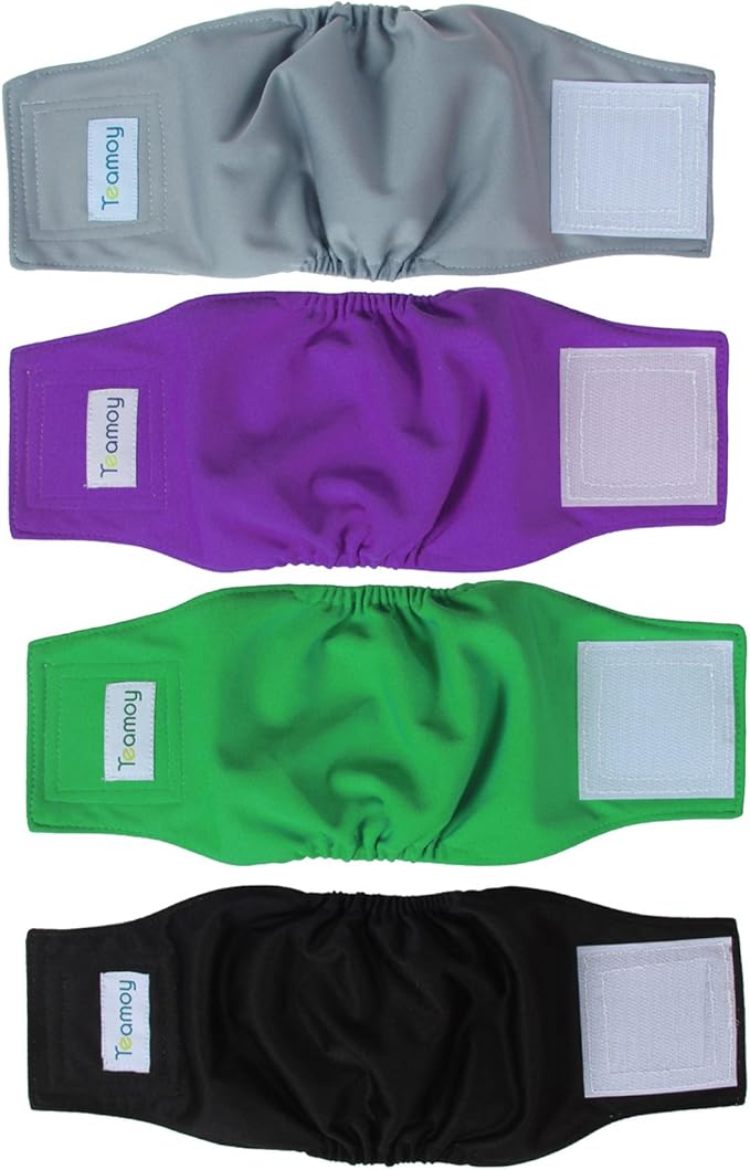 Teamoy Male Dog Belly Bands Washable 4-Pack, Reusable Dog Diapers Wraps for Incontinence & Marking (XS,7"-9" Waist)