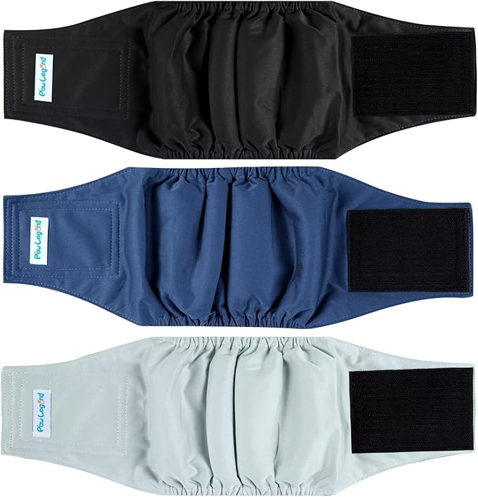 Paw Legend Washable Dogs Diapers Male Dog Belly Bands for Male Dogs Diapers Reusable Puppy & Doggie Diapers Male (3 Pack, Large)