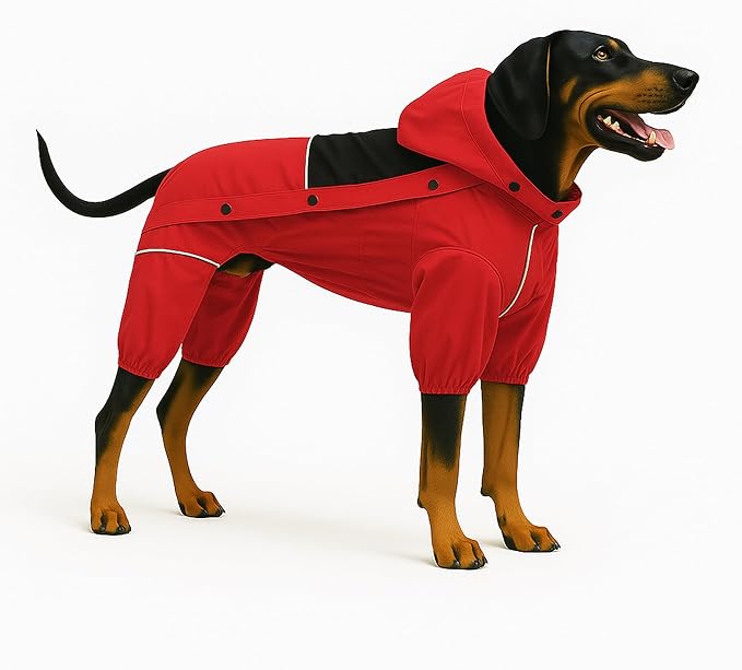 LOVELONGLONG Waterproof Dog Raincoat with Removable Hood – Outdoor Full Body Dog Jacket, Windproof Snowproof Shell Suit – All Season Pet Rain Gear Red 3XL