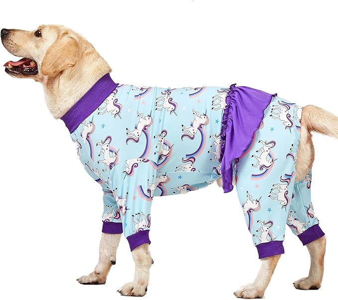 LovinPet Big Dog Onesie Pitbull, PJ's for Dogs, Magical Unicorn Rainbow Print, Lightweight Stretchy Knit Pullover Large Puppy Pajamas, Large Breed Dog Jammies, Pet PJ's, XL