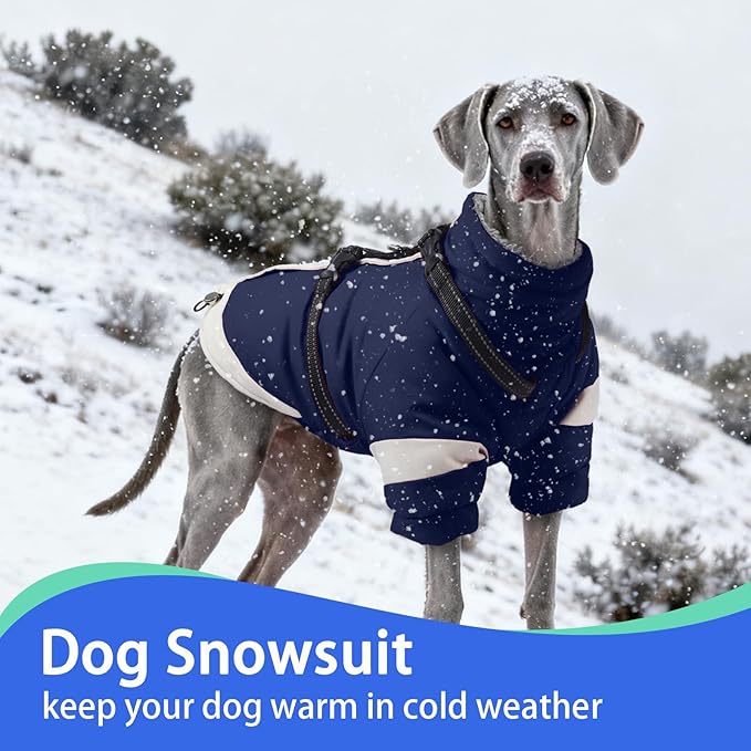 MIGOHI Waterproof Dog Coat with Harness Adjustable Dog Jacket Pet Winter Coat with Zipper,Christmas Small Fleece Jacket for Small Dogs,Extra Long Sleeves Warm Winter Snowsuit for Dogs,M,NavyBlue
