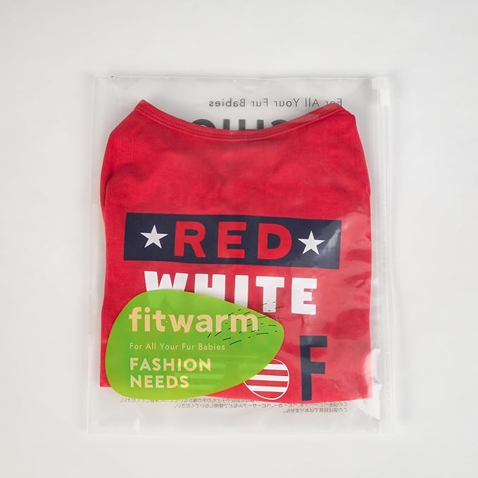 Fitwarm Patriotic Red White and Woof Dog Shirt, 4th of July Dog Clothes for Small Dogs Boy Girl, Funny Doggy Summer Clothes, Pet Outfit, Red, Blue, White, XL