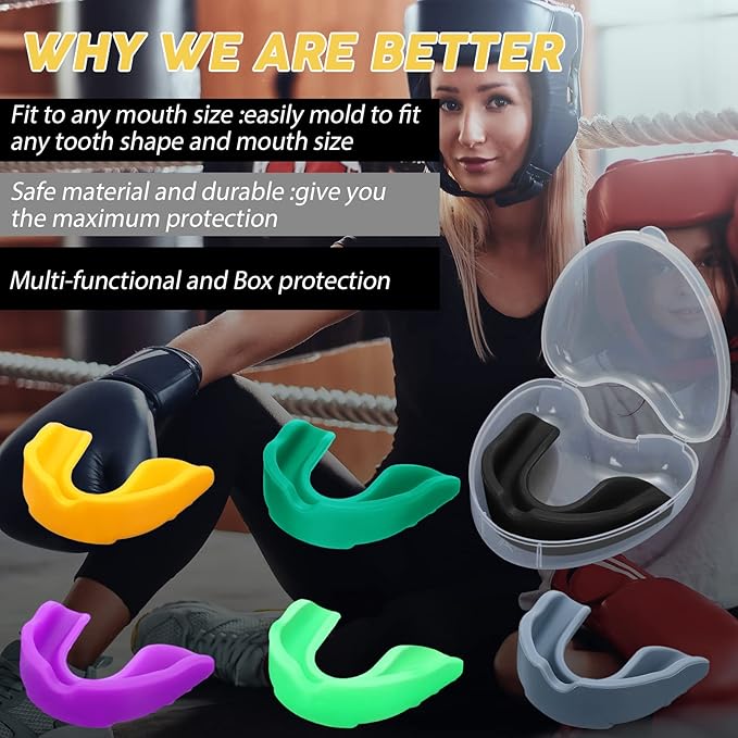 BBTO 6 Pcs Youth Kids Mouth Guard for Sports, Boys Girls Mouth Guard with Case, Mouthguard for Wrestling Boxing Basketball Hockey Football