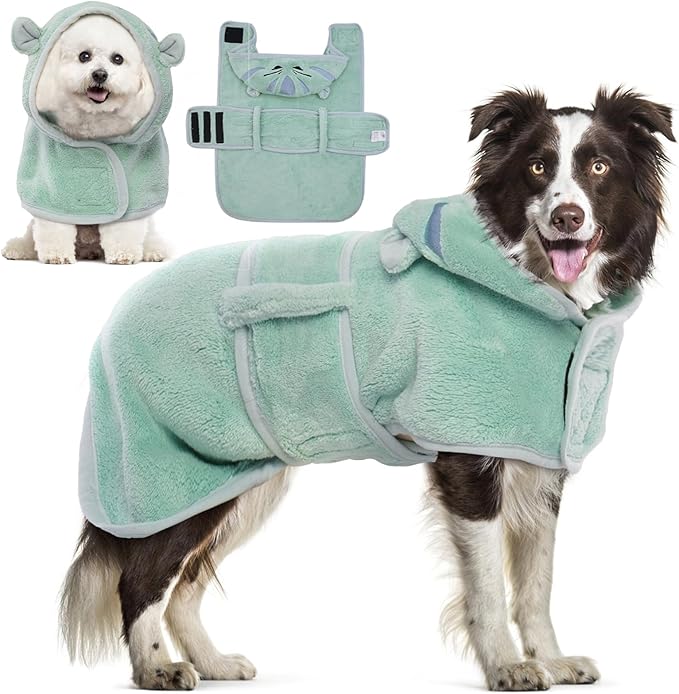 DENTRUN Dog Robes for After Bath - Super Absorbent & Fast Drying Coat with Hood, Bathrobe Beach Essentials, Bath Towels for Drying Dogs Medium, Bath/Beach/Swimming Quick Dry Towel Robe