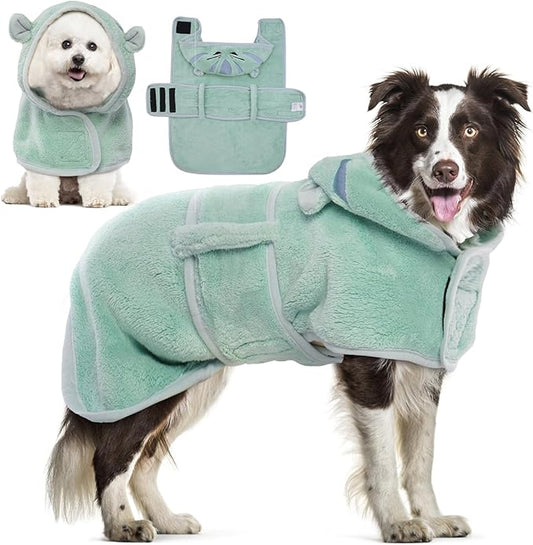 DENTRUN Dog Robes for After Bath - Super Absorbent & Fast Drying Coat with Hood, Puppy Bathrobe Beach Essentials, Bath Towels for Drying Dogs Small, Bath/Beach/Swimming Quick Dry Towel Robe