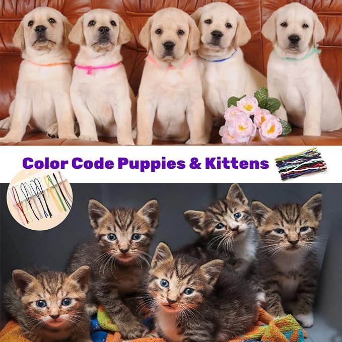 Stretchy Puppy Collars for Litter, 150Pcs Assorted Adjustable Identification Loops for Newborn Puppies and Kittens, Bulk Multi Colored Straps for Whelping, 6 Inches - 15 Colors