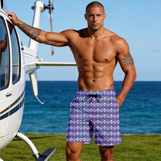 Mens Swim Trunks with Compression Liner Quick Dry Zipper Pocket Bathing