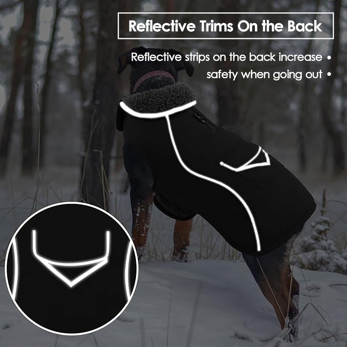 SUNFURA Dog Winter Coat, Medium Dog Coat Jacket with Fleece Lining for Cold Weather, Warm Puffer Jacket Turtleneck Snowsuit with Leash Hole for Jack Russel, Boston Terrier, Black M