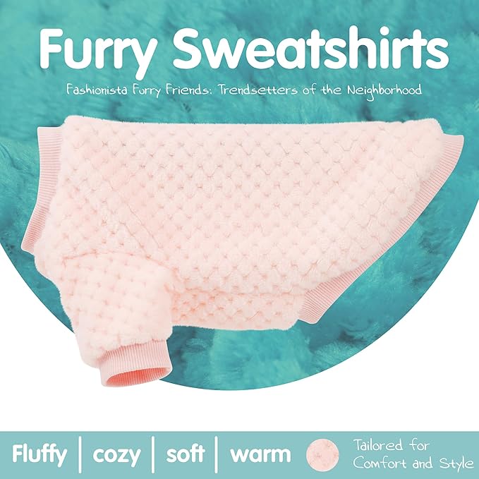 Fuzzy Pineapple Grid Dog Sweater - Ultra Soft & Warm Winter Pet Apparel, Fluffy Textured Knit for Small, Medium Dogs and Cats, Cozy Pullover Dog Coat for Cold Weather.Pink S