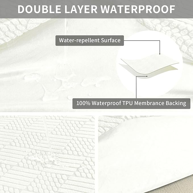 Easy-Going Waterproof Couch Cushion Covers for Couches and Sofas, Stretch Jacquard Sofa Seat Cover Replacement for Dogs, Pets & Kids, Durable Furniture Protector for Oversized Sofa Cushions, Ivory