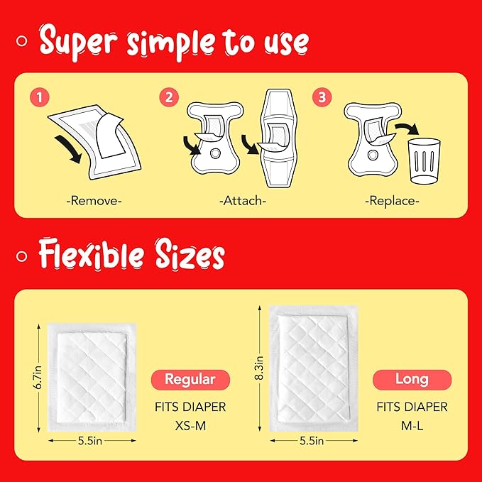 Disposable Dog Diaper Liners Booster Pads for Male & Female Dogs - 150ct | Diaper Inserts fit Most Washable Dog Wraps and Belly Bands,Regular