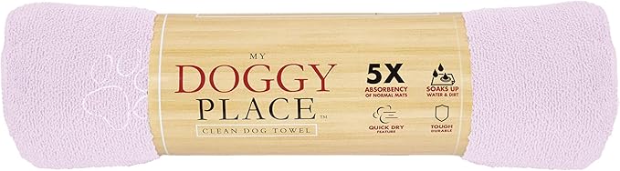 My Doggy Place - Super Absorbent Microfiber Towel - Dog Bathing Supplies - Microfiber Drying Towel - Washer Safe - Pink with Paw Print - 45 x 28 in - 1 Piece