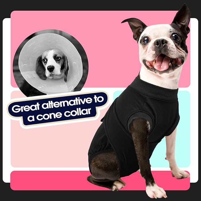 FUAMEY Dog Recovery Suit Male,Dogs Surgery Neuter Suits Puppy Spay Shirts for Female Protect Dog's Skin Anti Licking Abdominal Wounds Doggie Onesie Pet Bodysuit Alternative to Cone Black XS