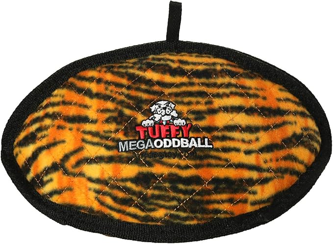 TUFFY - World's Tuffest Soft Dog Toy - MEGA -Odd Ball Tiger-Multiple Layers. Made Durable, Strong & Tough. Interactive Play (Tug, Toss & Fetch). Machine Washable & Floats