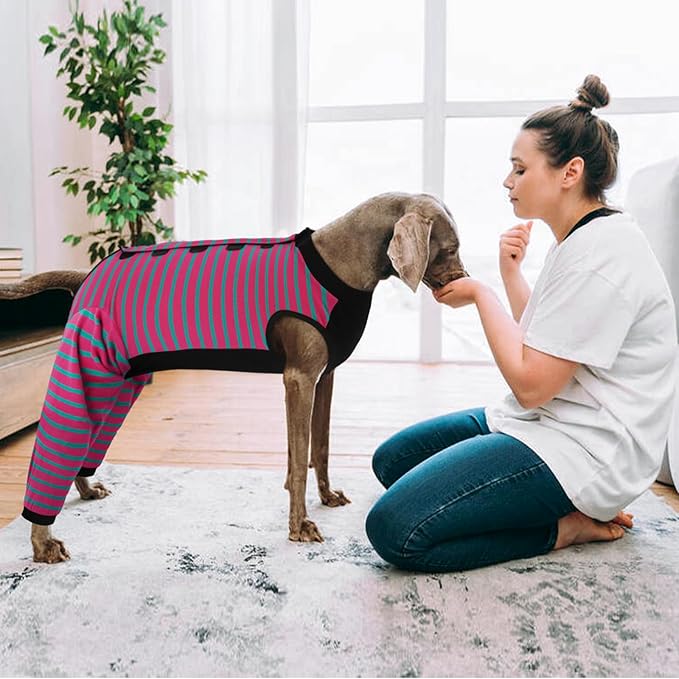 Kuoser Dog Recovery Suit, Anti Licking Dogs Rear Leg Sleeve, Abdominal Dog Surgical Suit with Pants Cover Protect Wounds, Dogs Elbow Protector Soft Pet Surgery Onesie Cone Alternative, Rose 3XL