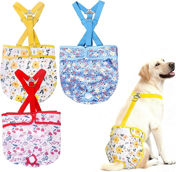 3 Pack Washable Dog Diapers Female with Suspenders Diaper for Dogs Reusable Dog Diapers Dog Period Panties for Doggie in Cycle (X-Large)