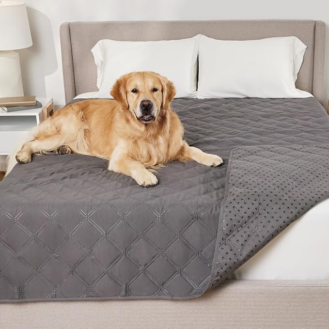 GORILLA GRIP Waterproof Bed Cover for Dogs, 102x82, Gripped Slip Resistant Backing, Leak Proof Washable Dog Blanket Covers Sofa, Couch, Sectional, Crate, Car, RV Seats, Pet Puppy Essentials, Charcoal