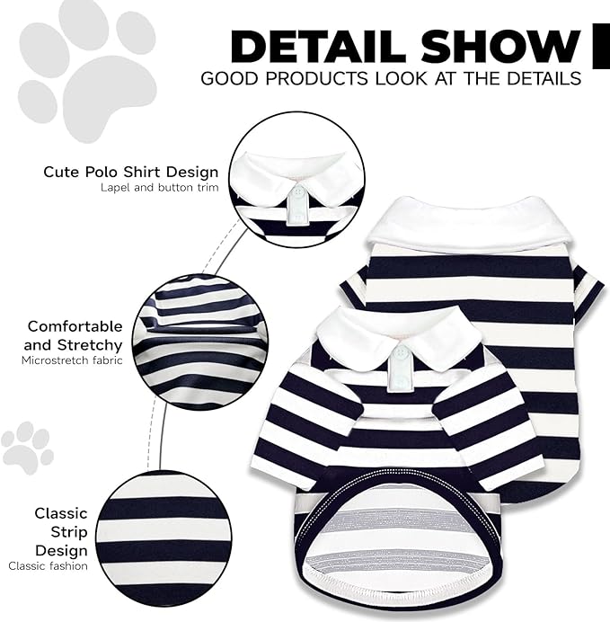 BAEJMJK Cute Dog Shirt Boy Girl Dog Clothes Striped Collared Polo T-Shirt for Small Medium Dogs Cats Soft Breathable Pet Puppy Outfits(Navy Blue,XX-Large)