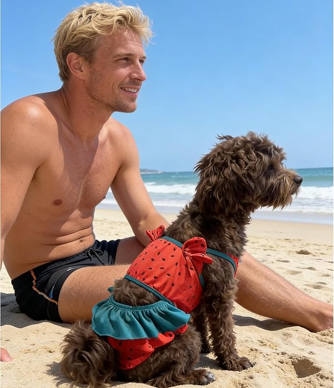 Funny Dog Swimwear Bikini Summer Dog Clothes Beach Swimsuit Puppy Bathing Suit Puppy Vest Cooling Pet Shirt for Small Dogs, Cat Apparel (Watermelon, Small)