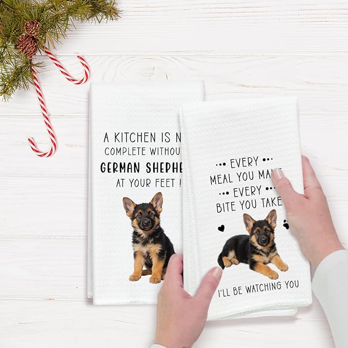 Funny German Shepherd Dish Towels for Kitchen Sets of 2, Gifts for Dog Lover, Drying Cloth Tea Towel Hand Towels for Cooking Baking Bathroom Decor, 16 x 24 Inch -16