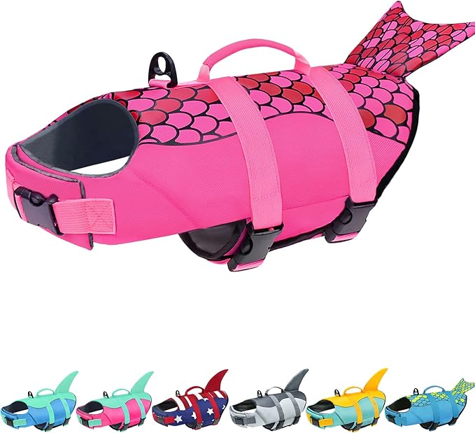 Malier Dog Life Jacket, Ripstop Dog Life Vest with High Buoyancy for Swimming Boating, High Visibility Shark Puupy Lifesaver for Small Medium Large Dogs (Small)