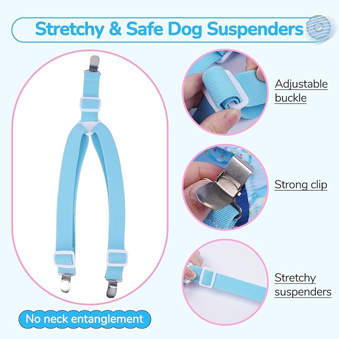 Extra Large Dog Diapers Female, Reusable Large Dog Diapers Female with Suspender,Washable Highly Absorbent Doggie Diaper in Heat Cycle Period Incontinence, Beagle, Collie (Blue XL)