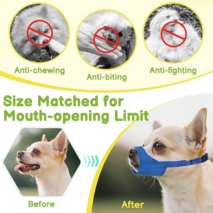 Mayerzon Short Snout Dog Muzzle for Small Medium Dogs, Soft & Sturdy Fabric, Anti Excessive Biting Chewing, Suits Chihuahua Shih Tzu Maltese for Grooming Vet Visits Walk, Allows Drinking(Blue, S)