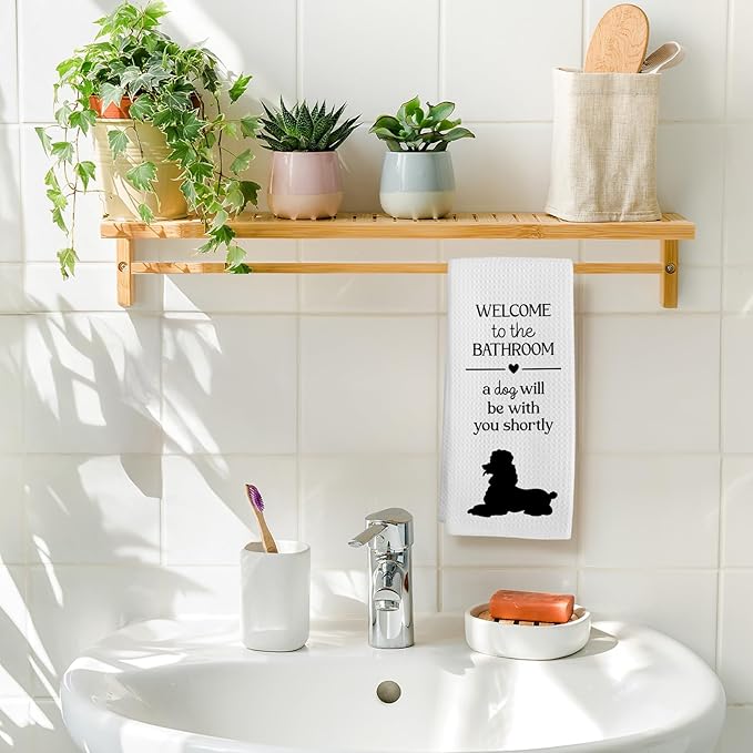 Funny Poodle Dog Bathroom Hand Towels, Poodle Gifts for DogLovers Women Hand Towel, A Dog Will Be with You Shortly Decorative Bath Towels for Bathroom, Funny Bathrooms Decor, 16x24in