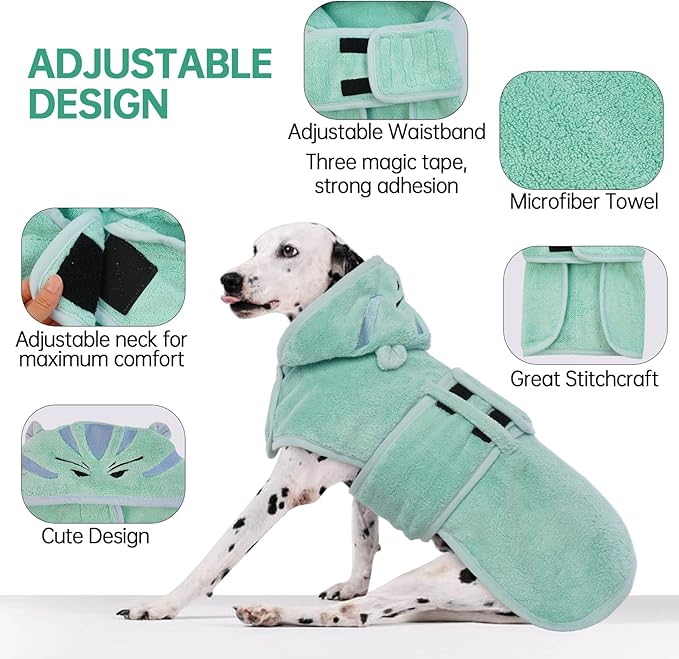 PetGroom Cozy Dog Robe, Microfibre Drying Coat, Super Absorbent, Magic Sticker & Belly Strap, Sizes S-M-L