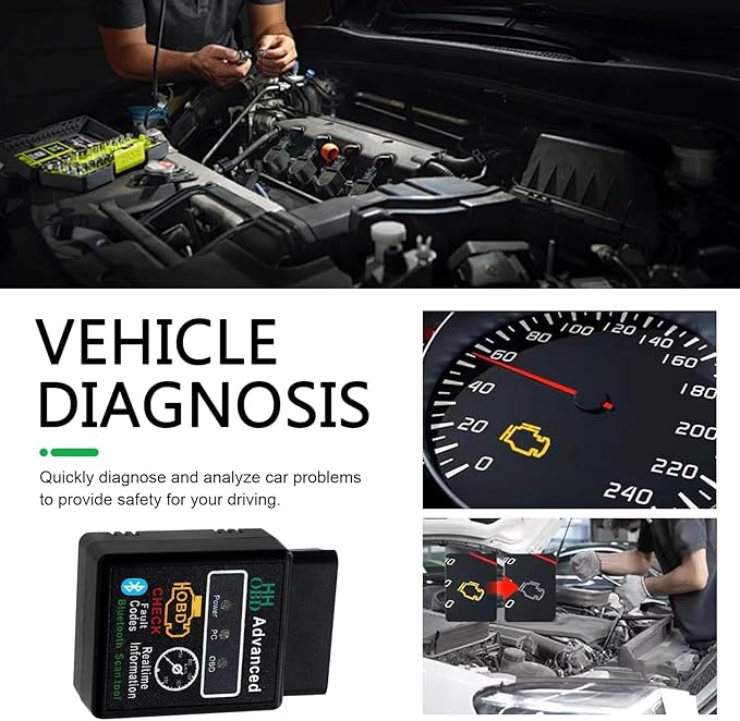 Car OBD2 Bluetooth Diagnostic Tool, Wireless Reset and Clear Fault Codes Device, OBDII Engine Light Eliminates Scanner with Exclusive App, Universal for iOS & Android & Windows (Black)