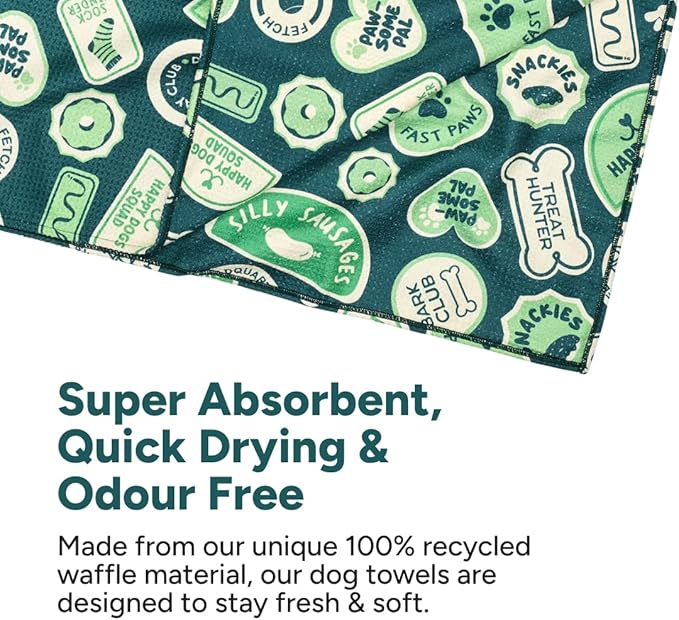 Dock & Bay Pet Towel - Super Absorbent & Quick Drying Dog Towels with Bag - 100% Recycled - Dog & Bay Club, Large (120x70cm, 47x27)