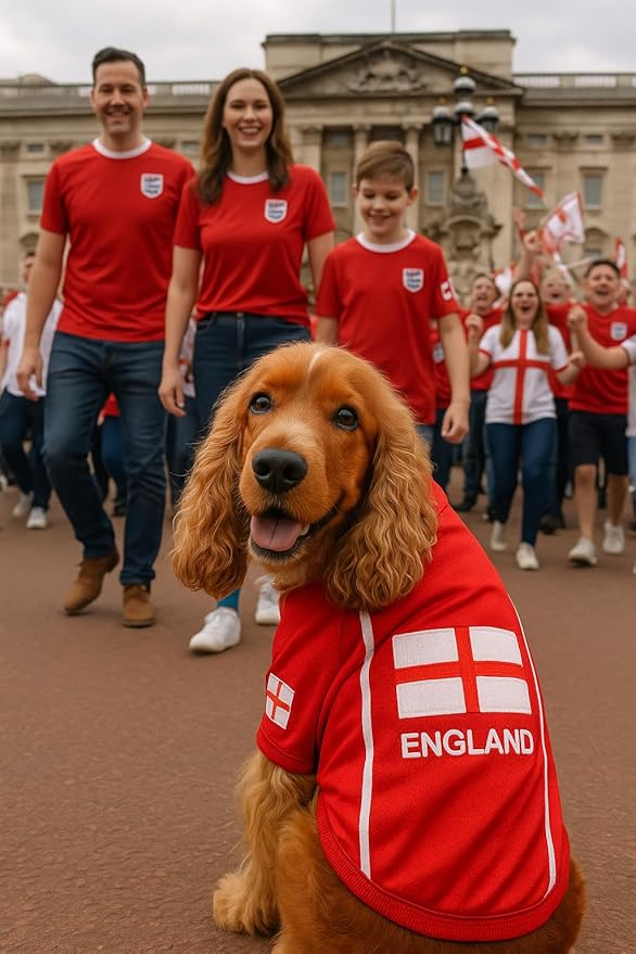 Parisian Pet Team England Dog Jersey - Breathable Mesh Puppy Football Jersey - Lightweight Stretch Sporty Dog Clothes - Summer Shirts for Large Dogs - Soccer Jersey for Dogs - Sportswear Pet Clothes