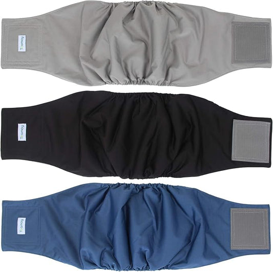 Teamoy 3 Pack Male Dog Diaper Wrap with Gray Lining, Washable Puppy Belly Bands, Super-Absorbent and Comfortable(XL,25"-29" Waist)