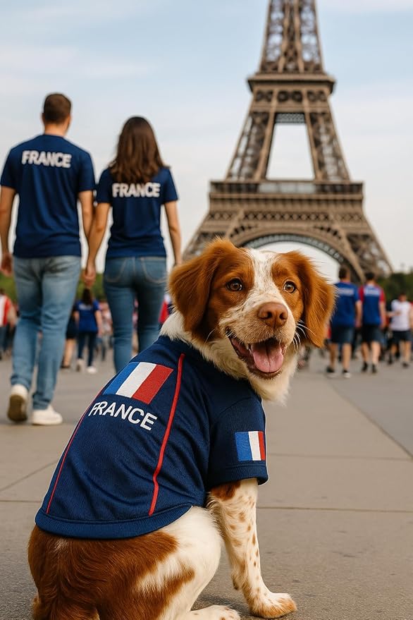 Parisian Pet Team France Dog Jersey - Breathable Mesh Puppy Football Jersey - Lightweight Stretch Sporty Dog Clothes - Summer Shirts for Large Dogs - Soccer Jersey for Dogs - Sportswear Pet Clothes