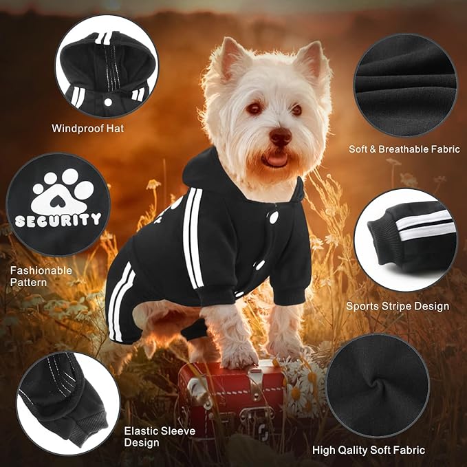 Dog Hoodie Security Clothes 4 Legs Jumpsuit Sweatshirt Hoodies Soft & Warm Dog Outfit Pullover Dog Winter Clothes Sweater for Small Medium Large Dogs Cats (Black, X-Small)