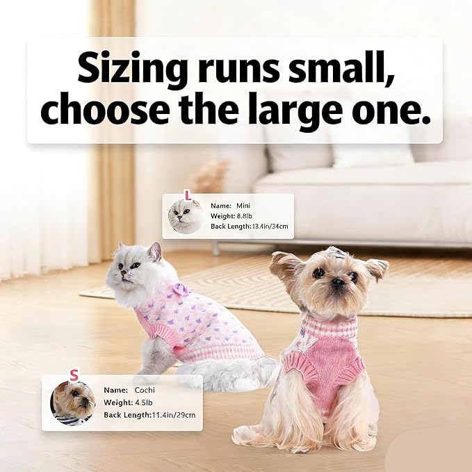Small Dog Sweater, Soft Breathable Knit Pet Clothes for Spring Transition, Lightweight Puppy Outfit for Chihuahua, Yorkie, Cat, Cute Pink Doggy Apparel for Spring Morning Walks (Pink, S)